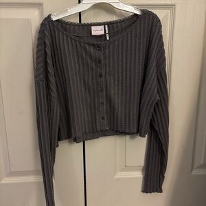 Urban Outfitters Charcoal Ribbed Blouse